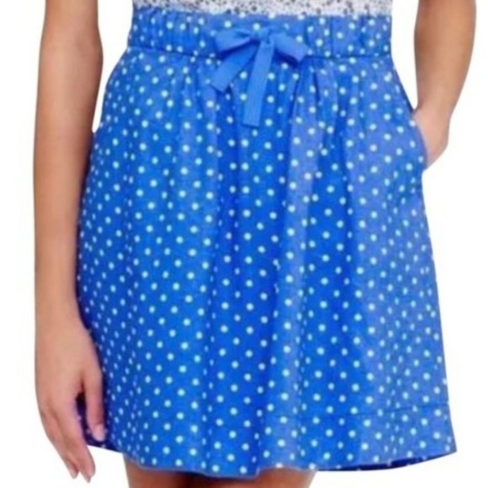 J. Crew Factory Boardwalk blue polka dot skirt Linen blend Size 4